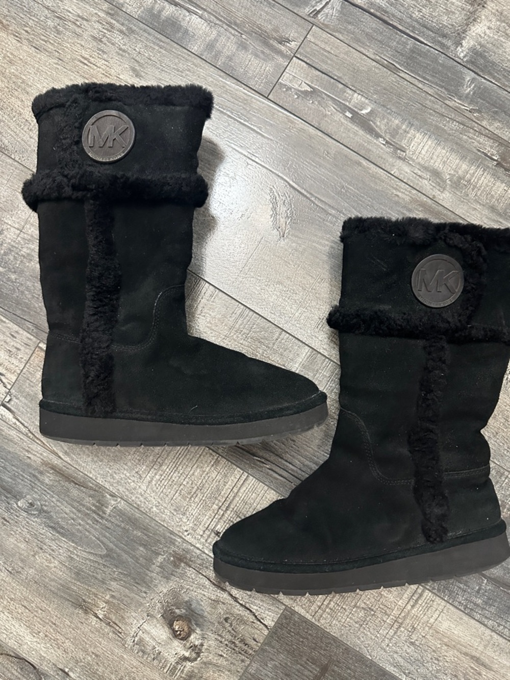 Michael Kors Black Suede Shearling-Trim Mid-Calf Boots size 8